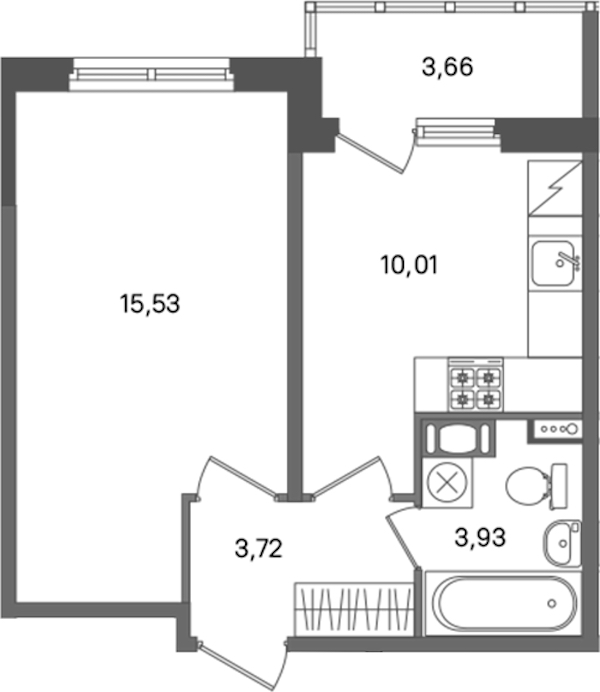 1-комнатная квартира 33.19 м², 2/5 эт., ЖК «ПАТИО. Уютный квартал»